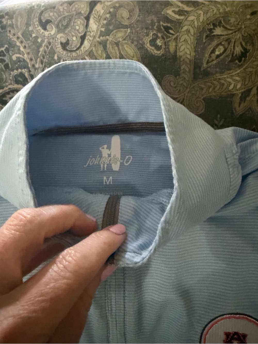 Johnnie O Auburn Light Blue Striped Quarter-Zip Pullover with Helmet Logo - Picture 2 of 3